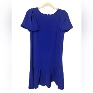 DKNY Womens Blue Flowy Flutter Sleeve Ruffle Hem Shift Dress
